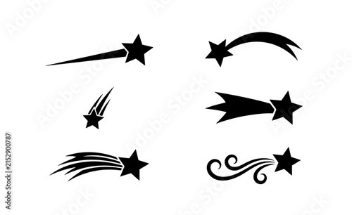 70 Shooting Star Icons, Celestial Comet Vector Graphics, Cosmic Starburst Symbols, Space Astronomy Elements, Black Silhouette Design Set 100