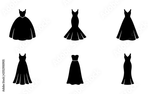 70 Elegant Black Evening Gowns Vector Icons, Formal Wear Silhouettes, Fashion Dress Styles Collection for Celebrations and Events 100
