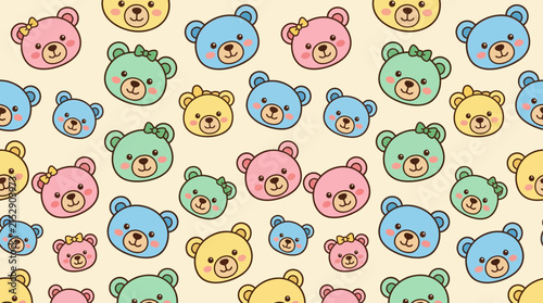 Colorful cute bear face seamless pattern for kids.