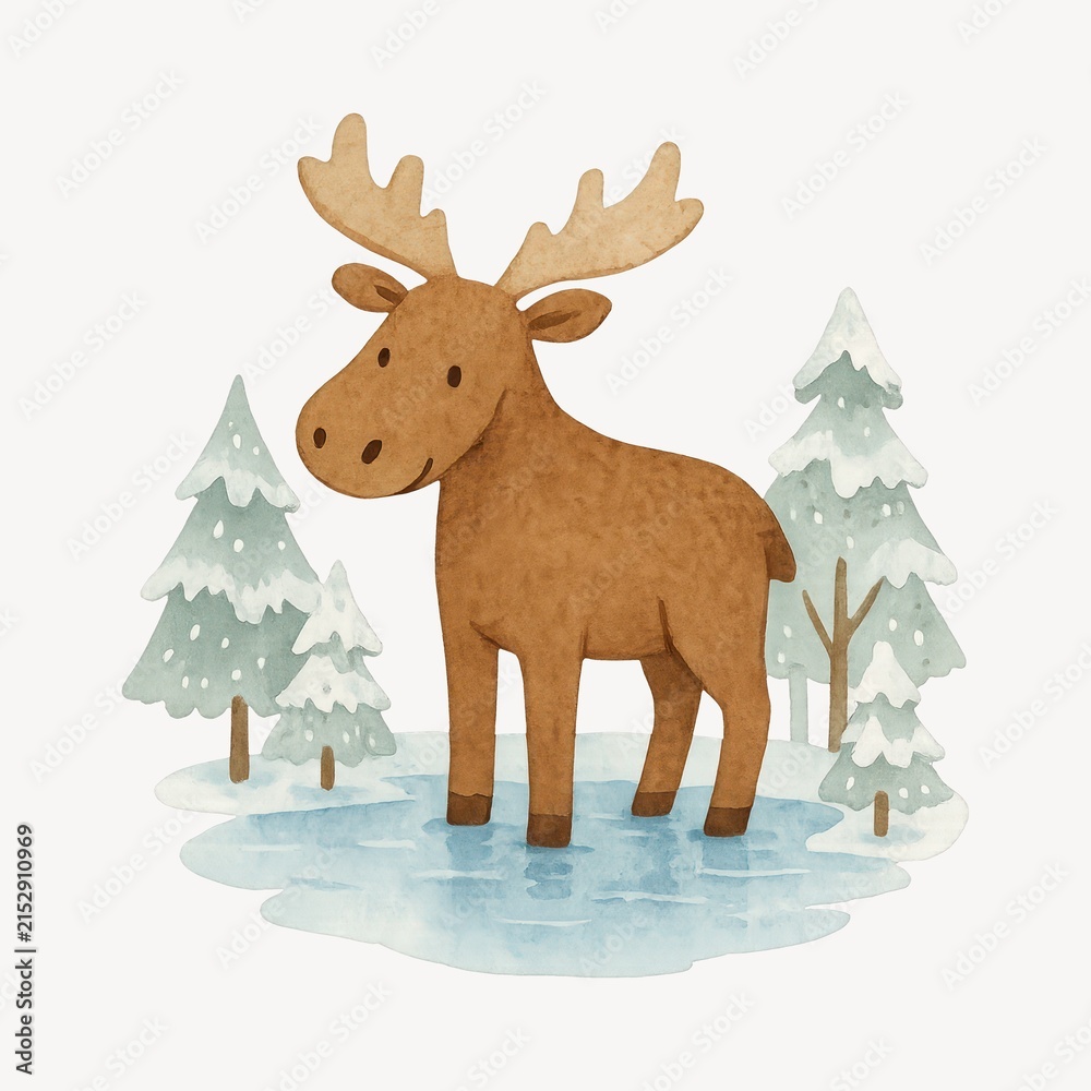 Obraz premium Cute moose in snowy forest