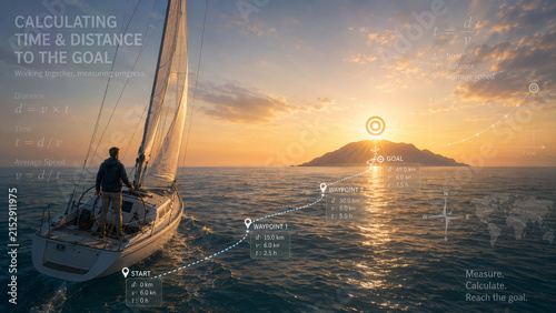Sailboat Navigating Toward A Glowing Target At Sunset