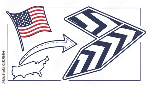 American Flag and Directional Traffic Arrow Icons for Road Signage