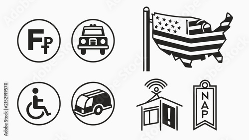 Set of American traffic and parking icons for transportation and accessibility