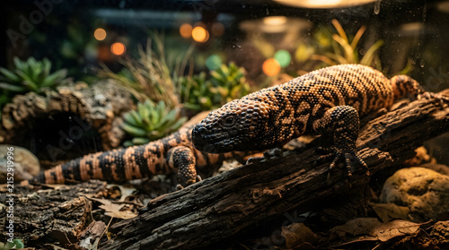 gila monster (Heloderma suspectum) on large terrarium