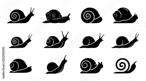 :
Snail Silhouette Vector Icon Set with Cute Garden Mollusk and Shell Designs