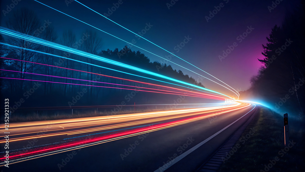 Fototapeta premium Night road highway with long exposure colorful vehicle light