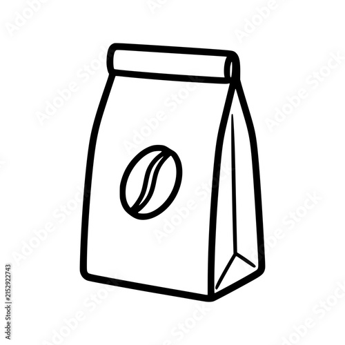 Simple line art illustration of a coffee bag.