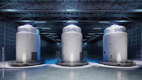 3d rendering group of smr or small modular nuclear reactors power plant 4k footage