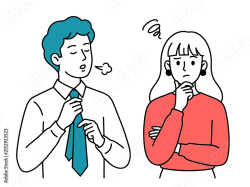 Bild auf Leinwand Exhausted Business Man Sighing and Concerned Woman Thinking Illustration