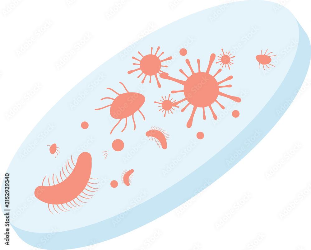 Fototapeta premium Isometric Flat Vector Petri Dish with Colorful Bacterial and Microbial Colonies