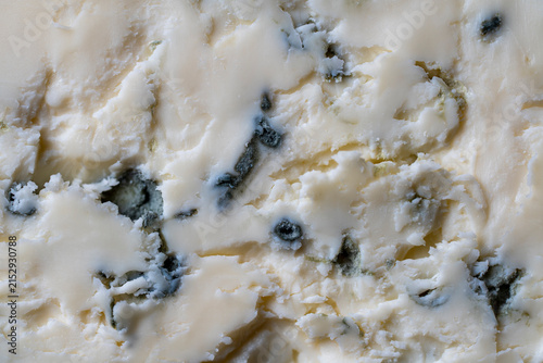Blue cheese texture macro background. Closeup texture of gourmet blue cheese with mold veins as abstract food background