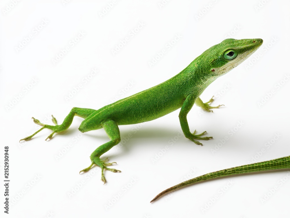 Fototapeta premium Green anole lizard isolated on white background