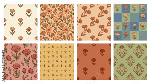 Vintage earth tone floral pattern tile collection.