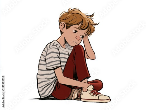 Illustration of a sad young boy sitting alone