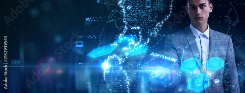 Software development and business process automation, internet and technology concept on virtual screen.