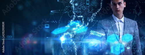 Inscription SOFTWARE TESTING on the virtual display. Business, modern technology, internet and networking concept.