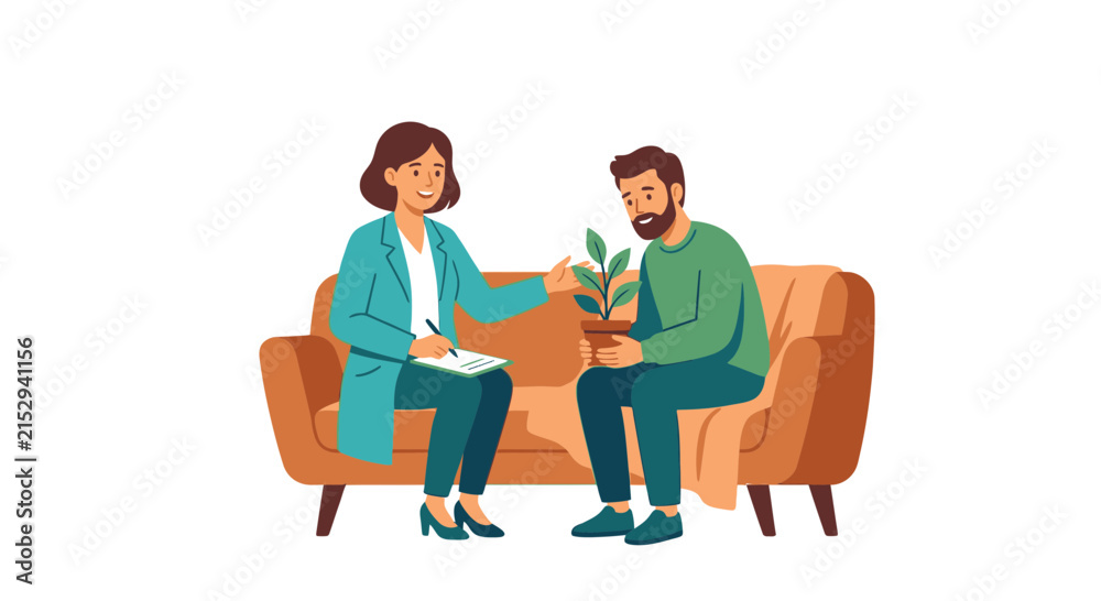 Fototapeta premium Mental health therapist counseling man on sofa.