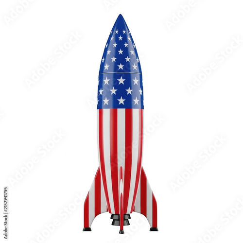American flag rocket ship standing upright isolated on transparent background