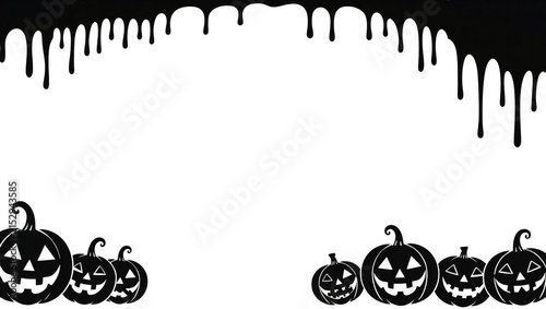 Black scary pumpkins with dripping paint border for halloween spooky holiday celebration design