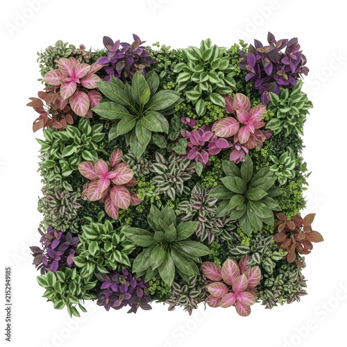 Lush green hedge with purple flowers