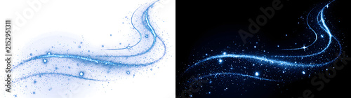 Fotografie Blue glitter swirl trail with sparkling stars and shimmering particles flowing g