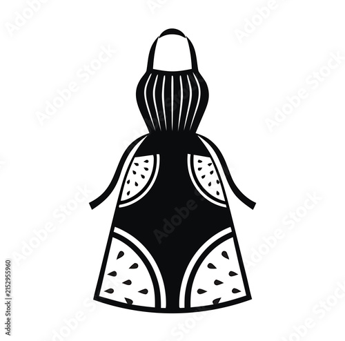 Bild auf Leinwand Watermelon pattern kitchen apron design featuring striped bodice and seeded fruit slice pockets created with modern black and white graphic illustration for culinary clothing style