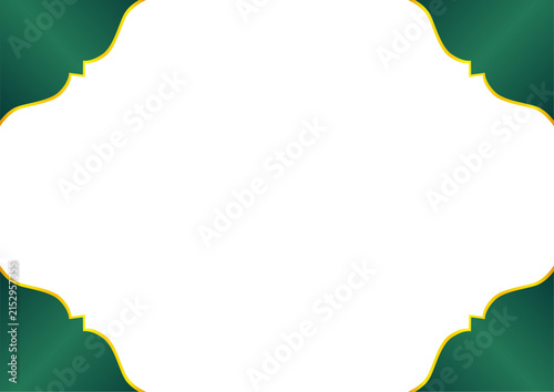 Islamic Arch Border Frame Vector Background with Green and Gold Ornament for Ramadan Greeting Card Template