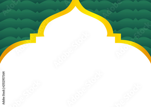 Islamic Dome Frame Background with Green Pattern and Gold Border Accent for Ramadan Kareem Poster