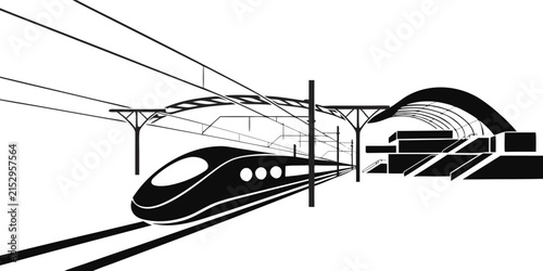 Fotografie High-speed electric train approaching modern railway station with overhead power