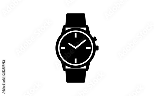 Canvas Print Black wristwatch silhouette on a white background a timekeeping device