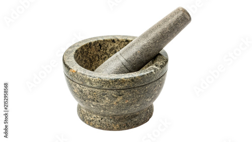 Foto Traditional rustic stone mortar and pestle kitchen tool isolated on transparent