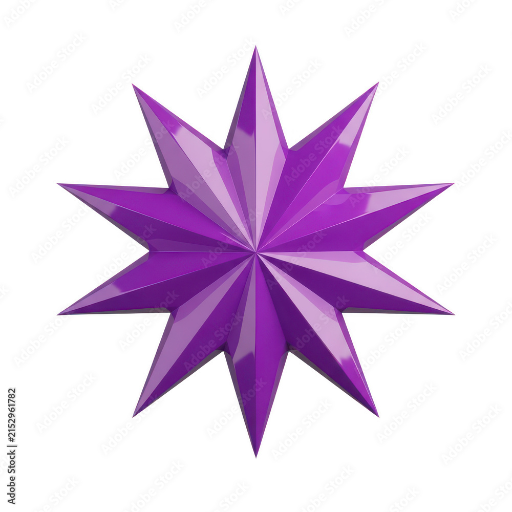 Fototapeta premium Purple eight pointed star icon in a flat pixel art style isolated on transparent background