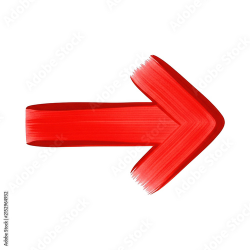 Red brush stroke arrow pointing to the right isolated on transparent background