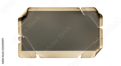 Old vintage photo frame with torn corners isolated on transparent background