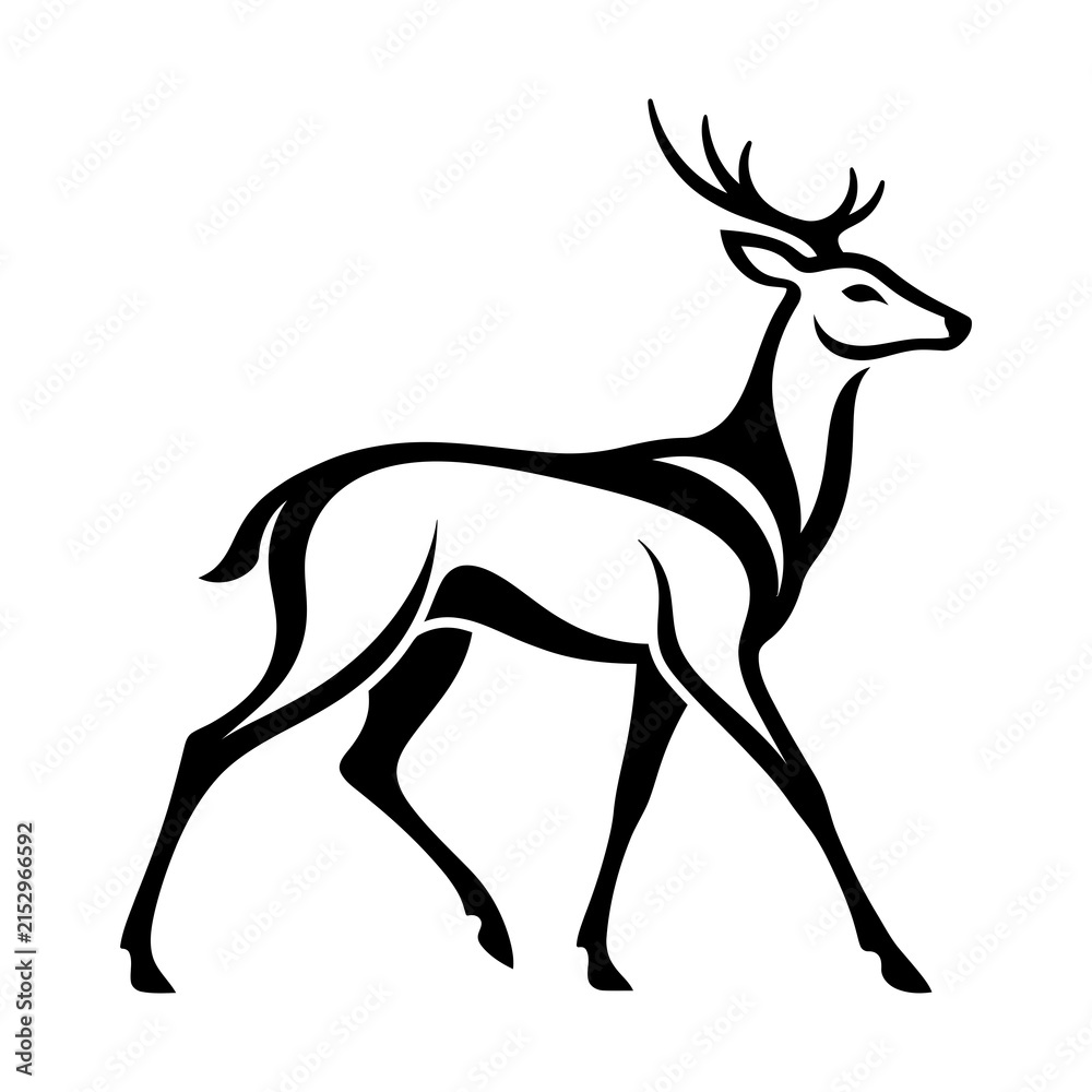 Fototapeta premium Walking Deer Line Art Vector Silhouette Gazelle Antelope