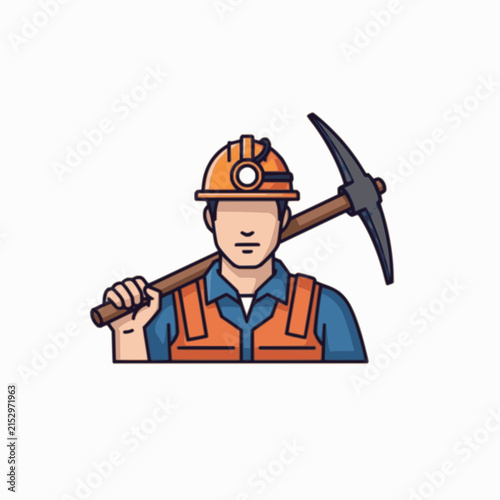Mining Worker with Pickaxe Illustration
