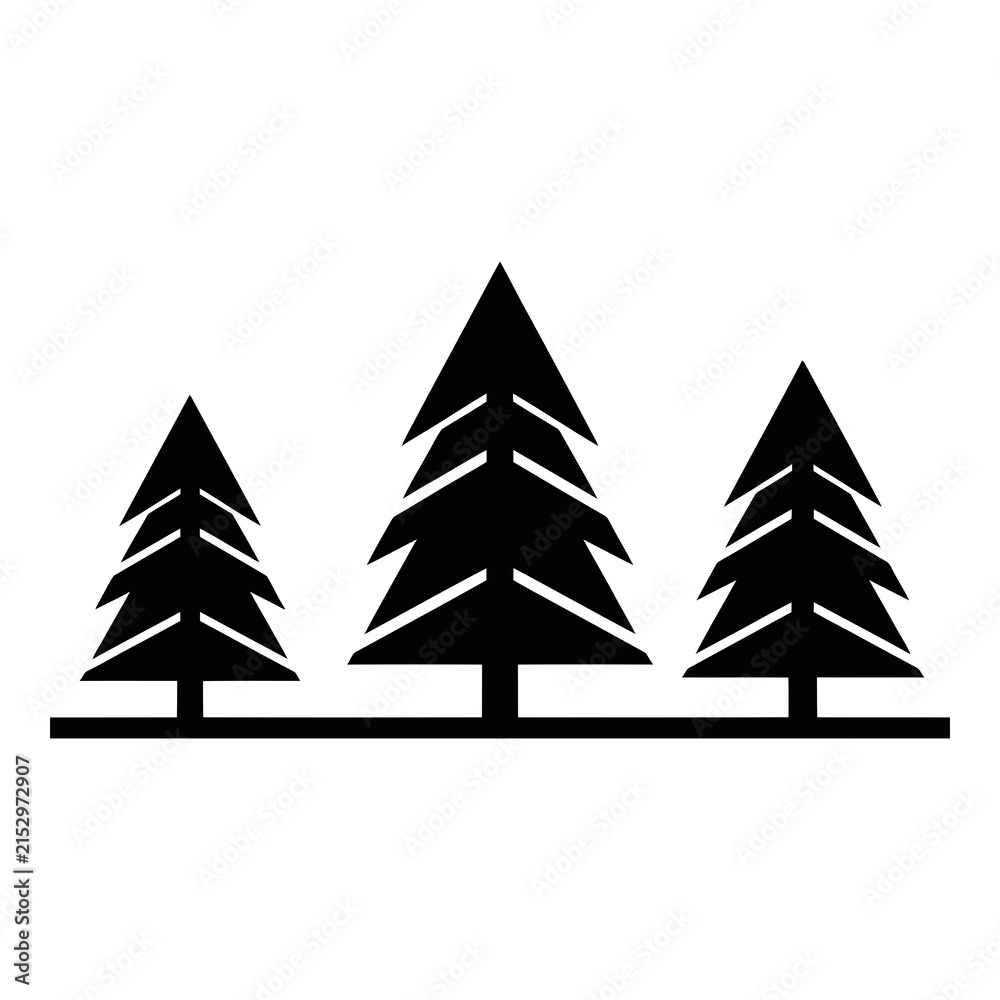 Obraz premium Three black silhouette pine trees landscape