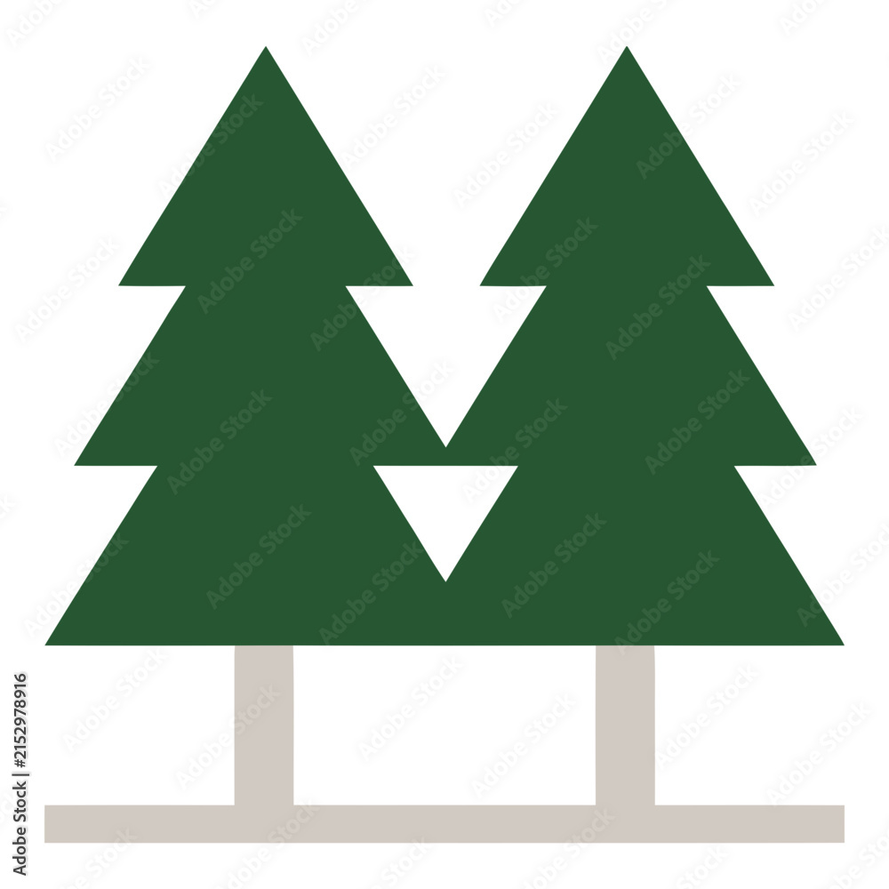 Fototapeta premium Two green pine trees on white background simple nature illustration