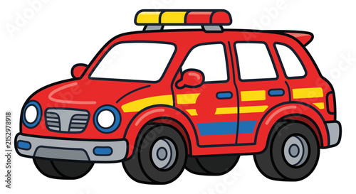 Cute Cartoon Fire Command Rescue SUV Vector Illustration