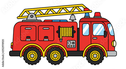 Cute Children's Fire Engine Vector Illustration