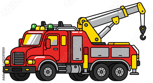Heavy Fire Rescue Crane Truck Vector Illustration