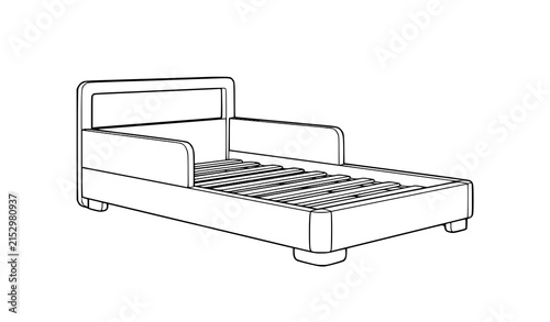 Low Montessori children’s wooden bed frame minimalist outline vector
