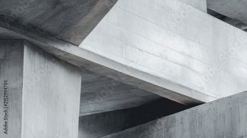 Concrete ADU Concrete beams and columns forming an abstract architectural structure with sharp angles and textures.