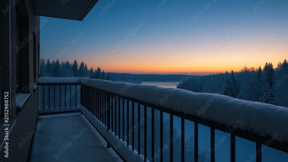 Fototapeta premium Serene winter balcony view