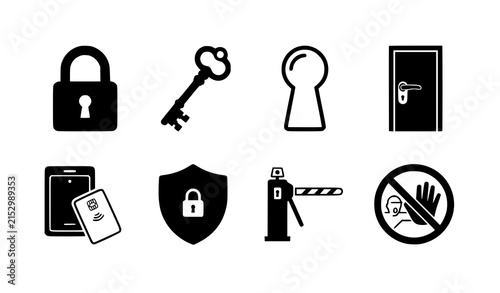 Security Access Control Locks Keys and Entry Symbols Vector Icons