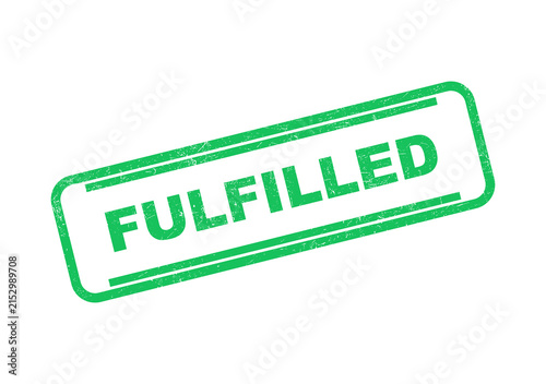 Green rubber stamp with the word fulfilled printed in a simple block font style design isolated on transparent background