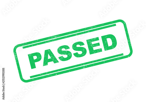 Green passed rubber stamp icon with a textured grunge ink effect for quality control approval isolated on transparent background