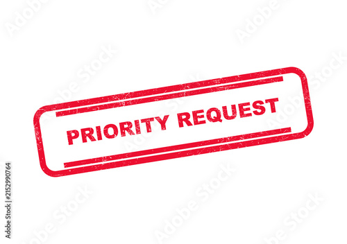 Red priority request ink rubber stamp icon with a rectangular frame on a plain surface isolated on transparent background