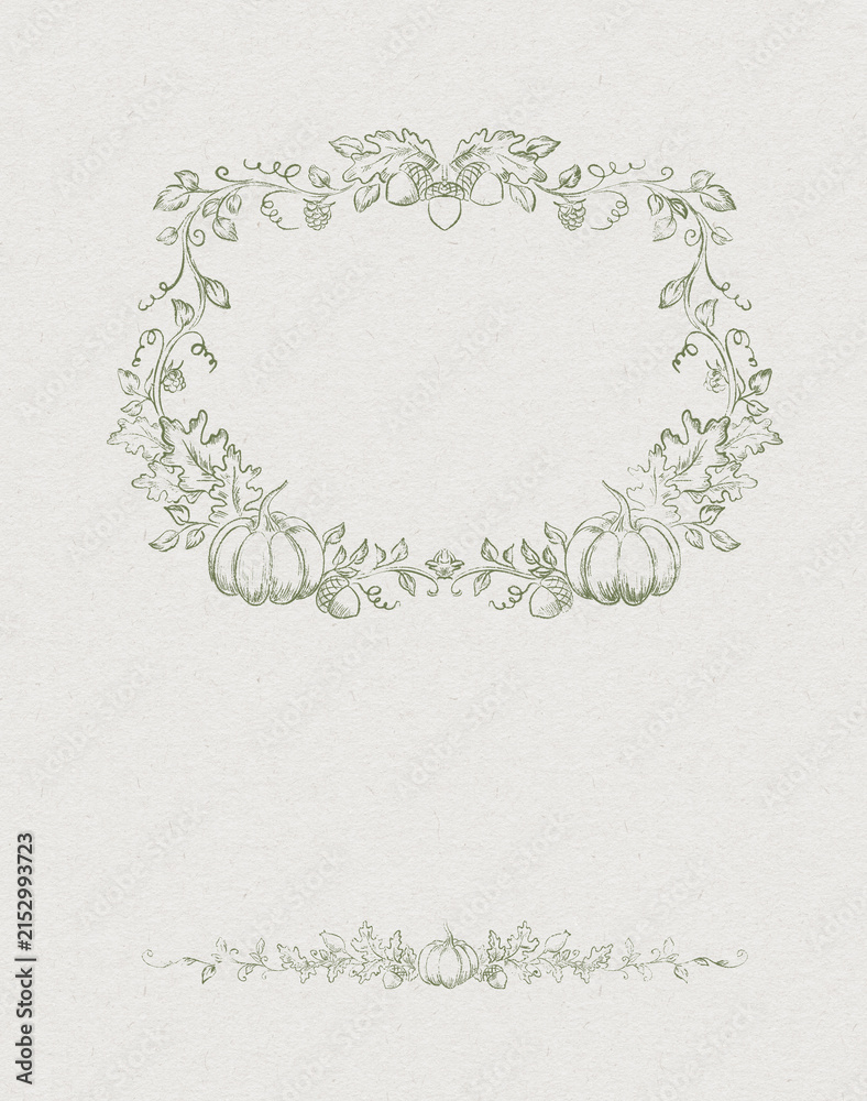 Naklejka premium Elegant Rococo Baroque Autumn Frame with Botanical Engraving, Autumn holidays invitation
