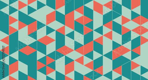 Abstract geometric pattern with teal and coral isometric shapes